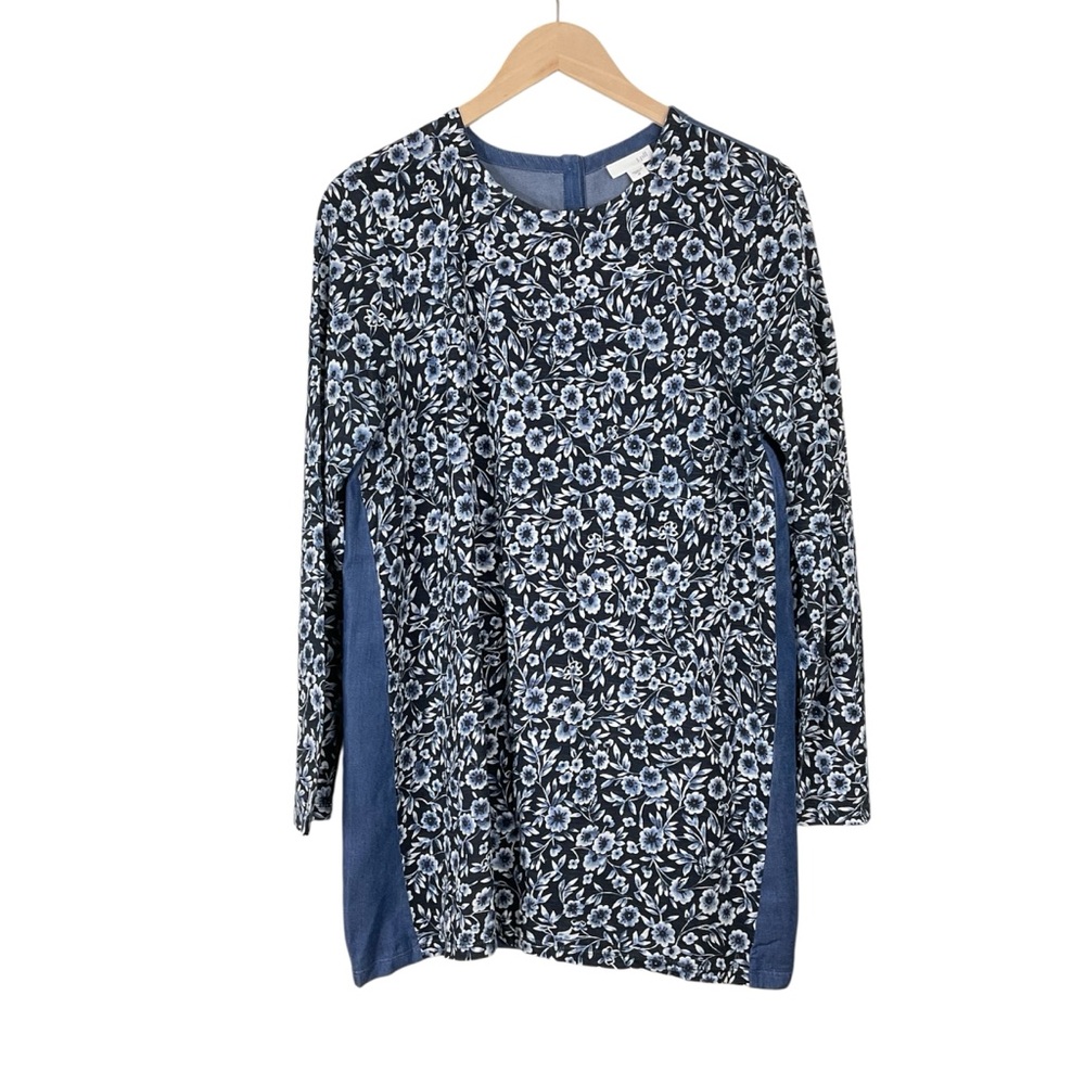 J. Jill Blue Floral Chambray Top Long Sleeve Size Medium